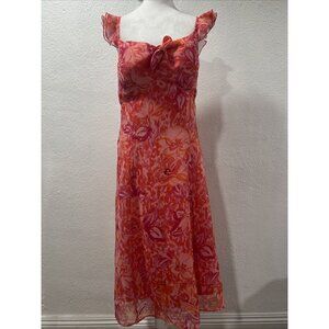 Vtg Dressbarn Collection Women 14 Floral Midi Dress Y2K Ruffle Babydoll Chiffon